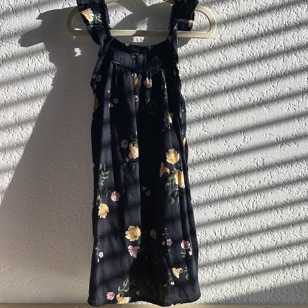 Black Floral Print Toddler Girl Dress